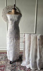 Load image into Gallery viewer, Mainaaj Women's Lakhnavi Handcrafted Pure Organza Chikankari Unstitched Kurta And Dupatta Set- HONC0327338