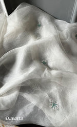 Load image into Gallery viewer, Women's Lakhnavi Handcrafted Pure Organza Chikankari Unstitched Kurta And Dupatta Set - HONC0308254