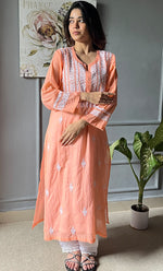 将图像加载到图库查看器中, Women's Lakhnavi Handcrafted Kota Cotton Chikankari Kurti - HONC0306070