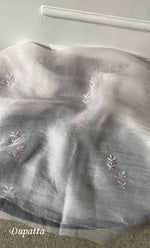 Load image into Gallery viewer, Rose Women's Lakhnavi Handcrafted Pure Organza Chikankari Unstitched Kurta And Dupatta Set- HONC0305186