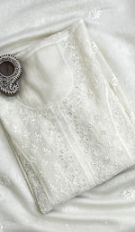 将图像加载到图库查看器中, Saziya Women's Lakhnavi Handcrafted Mul Chanderi Semi - Stitched Kurta And Dupatta Set- HONC0222858