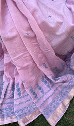 Load image into Gallery viewer, Women's Lakhnavi Handcrafted Mul Chanderi Chikankari Saree - HONC0273492
