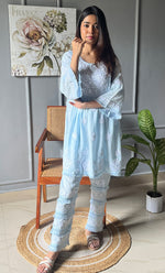 将图像加载到图库查看器中, Women's Lakhnavi Handcrafted Modal Cotton Chikankari Kurta And Pant Set - HONC0301743