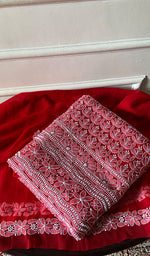 将图像加载到图库查看器中, Women's Lucknowi Handcrafted Faux-Georgette Unstitched Chikankari Suit Material - HONC0347549