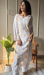 将图像加载到图库查看器中, Women's Lucknowi Handcrafted Crepe Chikankari Kurti- HONC0293378