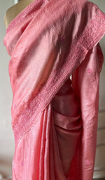 Load image into Gallery viewer, Women's Lakhnavi Handcrafted Tussar Silk Chikankari Saree - HONC0284157