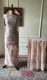 将图像加载到图库查看器中, Women's Lakhnavi Handcrafted Chanderi Silk Unstitched Chikankari Full Suit - HONC0321899