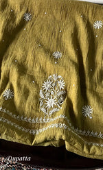 Load image into Gallery viewer, Women's Lucknowi Handcrafted Tissue Chanderi Semi - stitched Chikankari Anarkali Full Set - HONC0322222