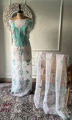 Load image into Gallery viewer, Mehnaj Women's Lakhnavi Handcrafted Pure Organza Chikankari Unstitched Kurta And Dupatta Set- HONC0228643