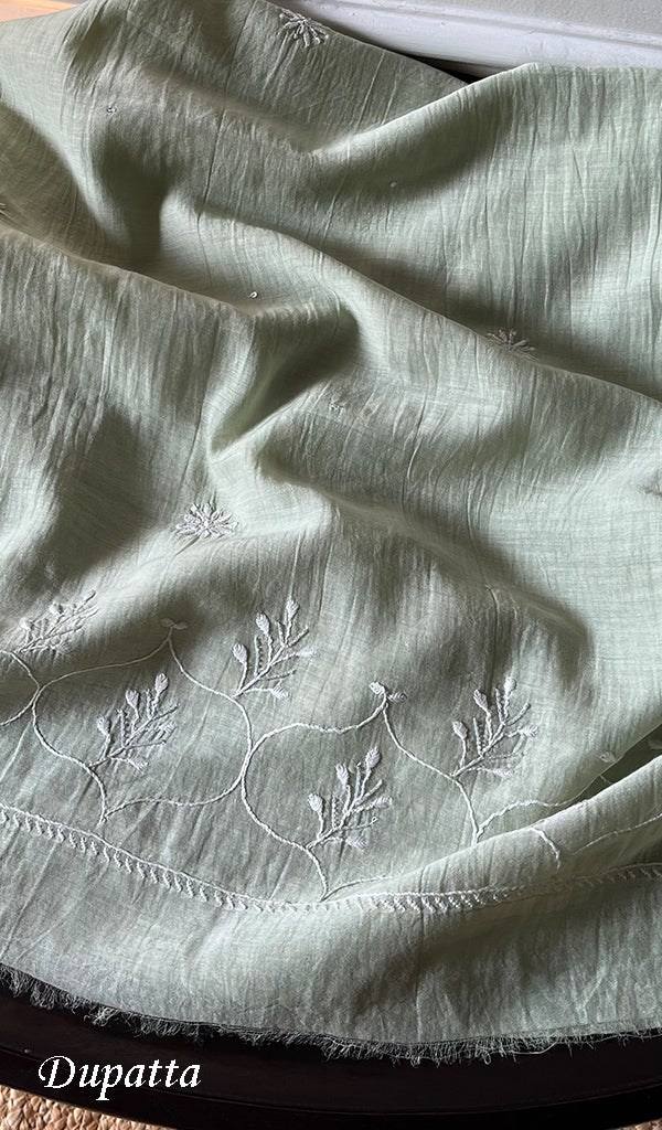 Laiba Women's Lakhnavi Handcrafted Mul Chanderi Semi - Stitched Anarkali And Dupatta Set - HONC0275212