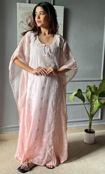 Load image into Gallery viewer, Rabia Women's Lucknowi Handcrafted Mul chanderi Chikankari Kaftan - HONC0304370