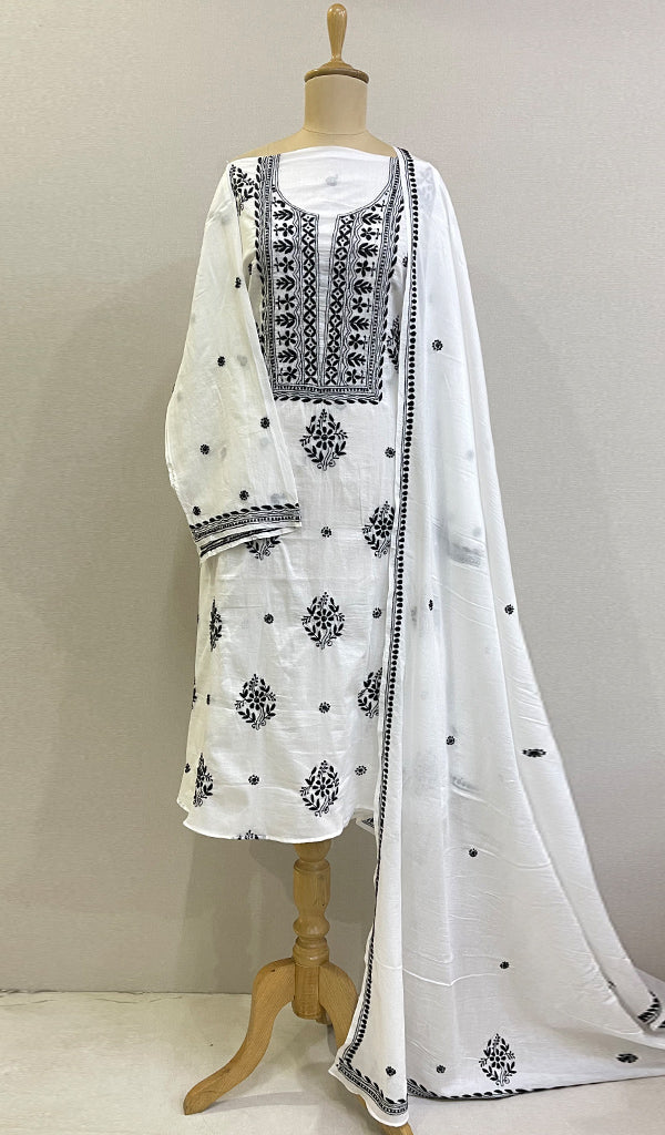 Women's Lakhnavi Handcrafted Mul Cotton Semi Stitched Kurta And Dupatta Set- HONC0208218
