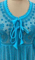 Load image into Gallery viewer, Women's Lakhnavi Handcrafted Turquoise Faux-Georgette Chikankari Anarkali Dress - NC0852