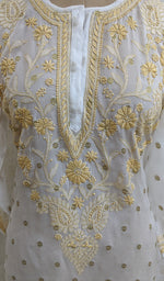 将图像加载到图库查看器中, Women's Lakhnavi Handcrafted Pure Chiffon Chikankari Kurti - NC0904