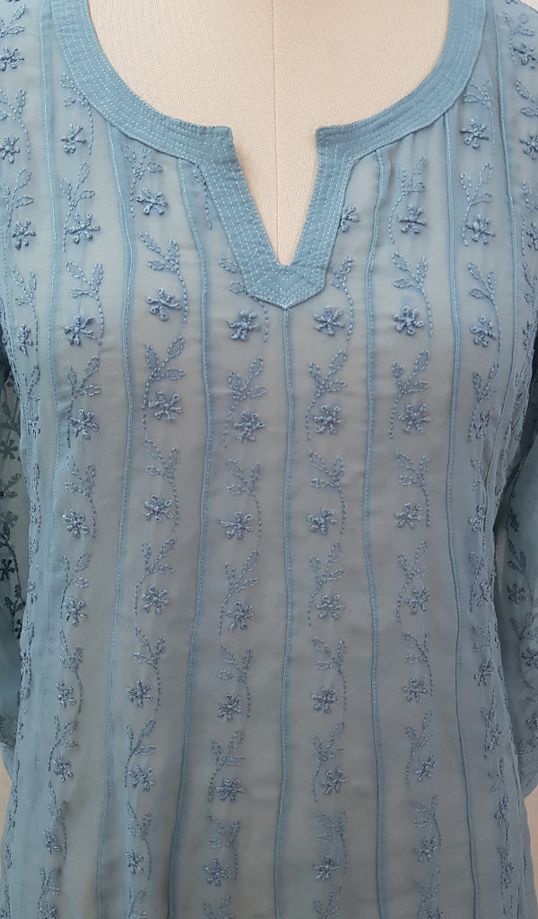 Women's Lakhnavi Handcrafted Faux-Georgette Chikankari  Anarkali Dress - HONC040036