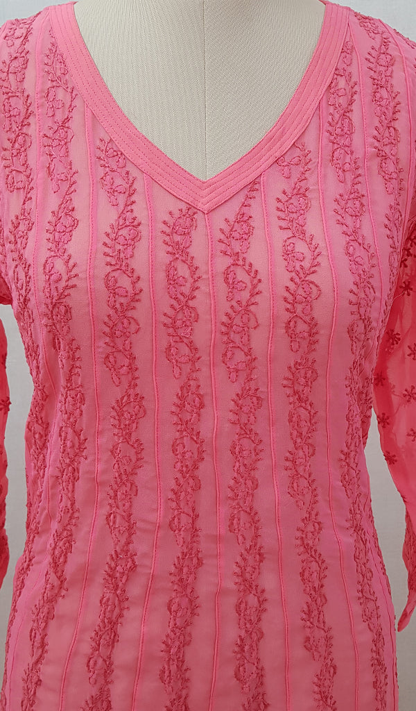 Women's Lakhnavi Handcrafted Faux-Georgette Chikankari  Anarkali Dress - HONC040036
