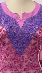 Load image into Gallery viewer, Women's Lakhnavi Handcrafted Dark Pink Faux-Georgette Chikankari Kurti - NC065831