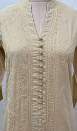 Load image into Gallery viewer, Women's Lucknowi Handcrafted Beige Cotton Chikankari Kurti - NC068814