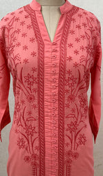 Load image into Gallery viewer, Women's Lakhnavi Handcrafted Pink Cotton Chikankari Kurti - NC068823
