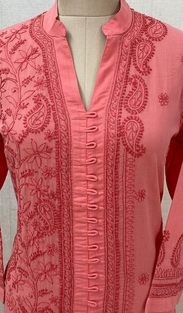 Women's Lucknowi Handcrafted Pink Cotton Chikankari Kurti - NC068824