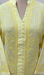 Load image into Gallery viewer, Women's Lakhnavi Handcrafted Light Yellow Cotton Chikankari Kurti - NC068829