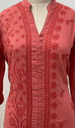 Load image into Gallery viewer, Women's Lucknowi Handcrafted Dark Pink Cotton Chikankari Kurti - NC068830