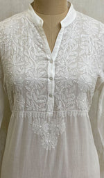 Load image into Gallery viewer, Women's Lakhnavi Handcrafted White Cotton Chikankari Kurti - NC073188