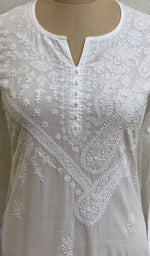 Load image into Gallery viewer, Women's Lakhnavi Handcrafted White Cotton Chikankari Kurti - NC073191