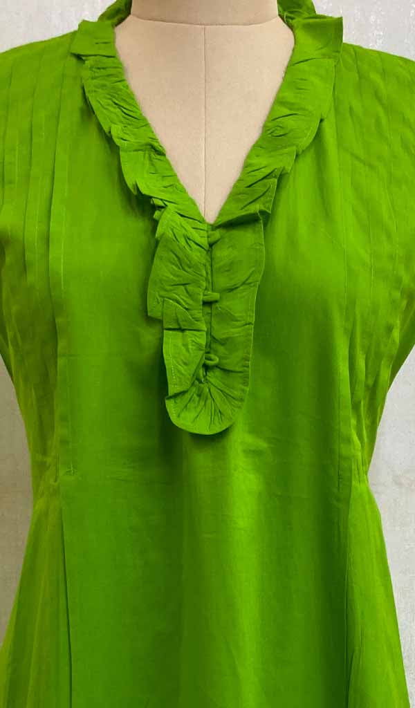 Women's Lucknowi Handcrafted Green Cotton Chikankari Top - NC075699