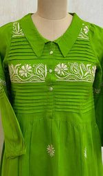 将图像加载到图库查看器中, Women's Lakhnavi Handcrafted Turquoise Cotton Chikankari Top - NC075653