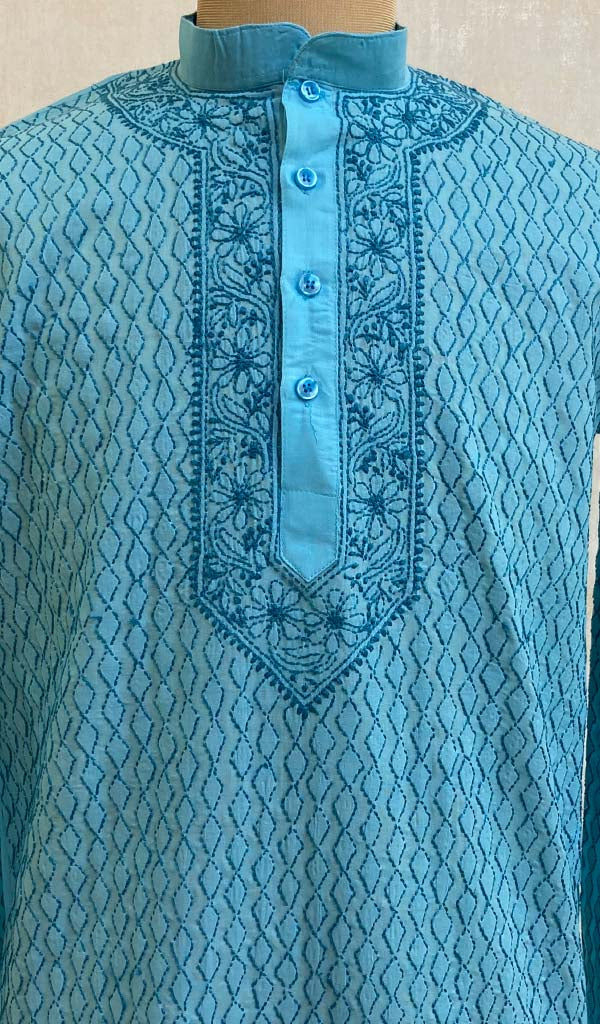 Men's Lucknowi Handcrafted Cotton Chikankari Kurta - HONC011493