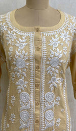 Load image into Gallery viewer, Women's Lucknowi Handcrafted Beige Linen Cotton Chikankari Kurti - HONC011103