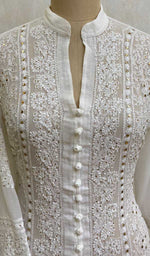 将图像加载到图库查看器中, Women's Lucknowi Handcrafted White Faux-Georgette Chikankari Dress - HONC011173