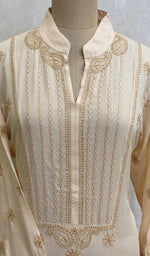 Load image into Gallery viewer, Women's Lakhnavi Handcrafted Beige Modal Cotton Chikankari Kurti - HONC011820