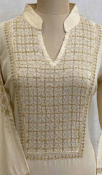 Load image into Gallery viewer, Women's Lucknowi Handcrafted Beige Cotton Chikankari Kurti - HONC011823