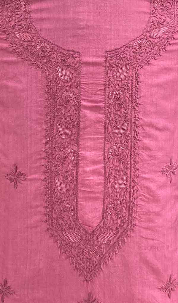 Lucknowi Handcrafted Munga Silk Chikankari Unstitched Men's Kurta Fabric - HONC018442