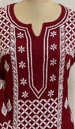 将图像加载到图库查看器中, Women's Lucknowi Handcrafted Maroon Cotton Chikankari Kurti - HONC020798
