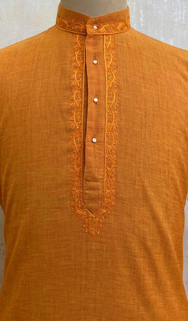 Men's Lucknowi Handcrafted Cotton Chikankari Kurta - HONC021631