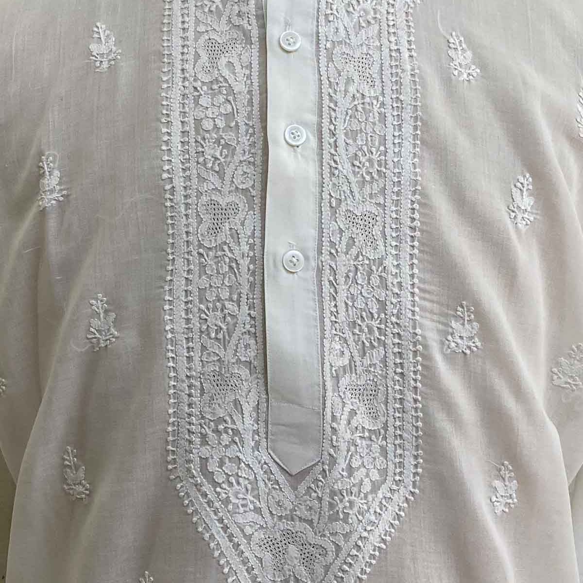 Men's Lucknowi Handcrafted Cotton Chikankari Kurta - HONC0335263 main image 1