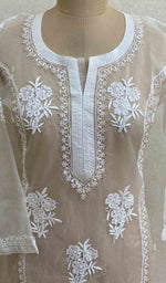 Load image into Gallery viewer, Women's Lakhnavi Handcrafted White Organza Chikankari Kurti - HONC029496