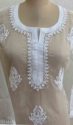 Load image into Gallery viewer, Women's Lakhnavi Handcrafted White Organza Chikankari Kurti - HONC029495