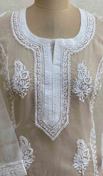 Load image into Gallery viewer, Women's Lakhnavi Handcrafted White Organza Chikankari Kurti - HONC029504