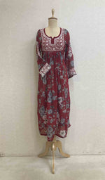 Load image into Gallery viewer, Women's Lakhnavi Handcrafted Printed Faux-Georgette Chikankari Gown - HONC048307