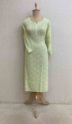 将图像加载到图库查看器中, Lakhnavi 手工粘胶乔其纱 Chikankari Kurti - HONC022065