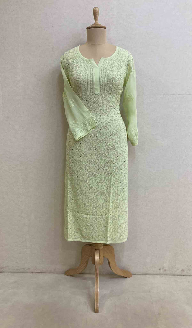 Lakhnavi 手工粘胶乔其纱 Chikankari Kurti - HONC022065