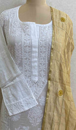 Load image into Gallery viewer, Women's Lakhnavi Handcrafted Chanderi Silk Chikankari Dupatta - HONC049167