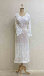 将图像加载到图库查看器中, Women's Lakhnavi Handcrafted Viscose Georgette Chikankari Kurti - HONC029637