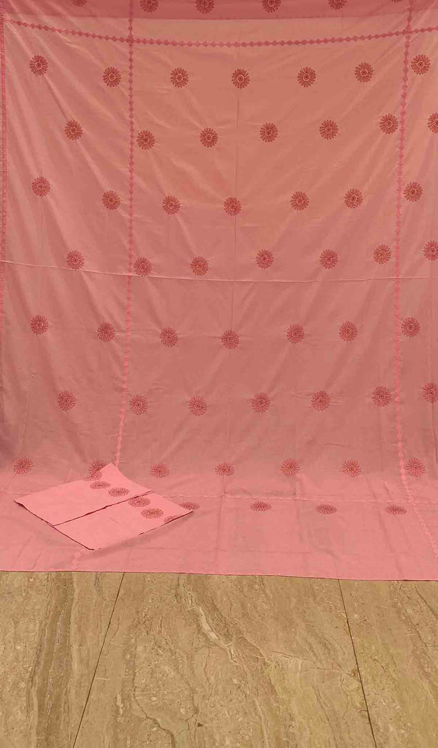 Lakhnavi Handcrafted Cotton Chikankari Bedsheet Set - HONC043443