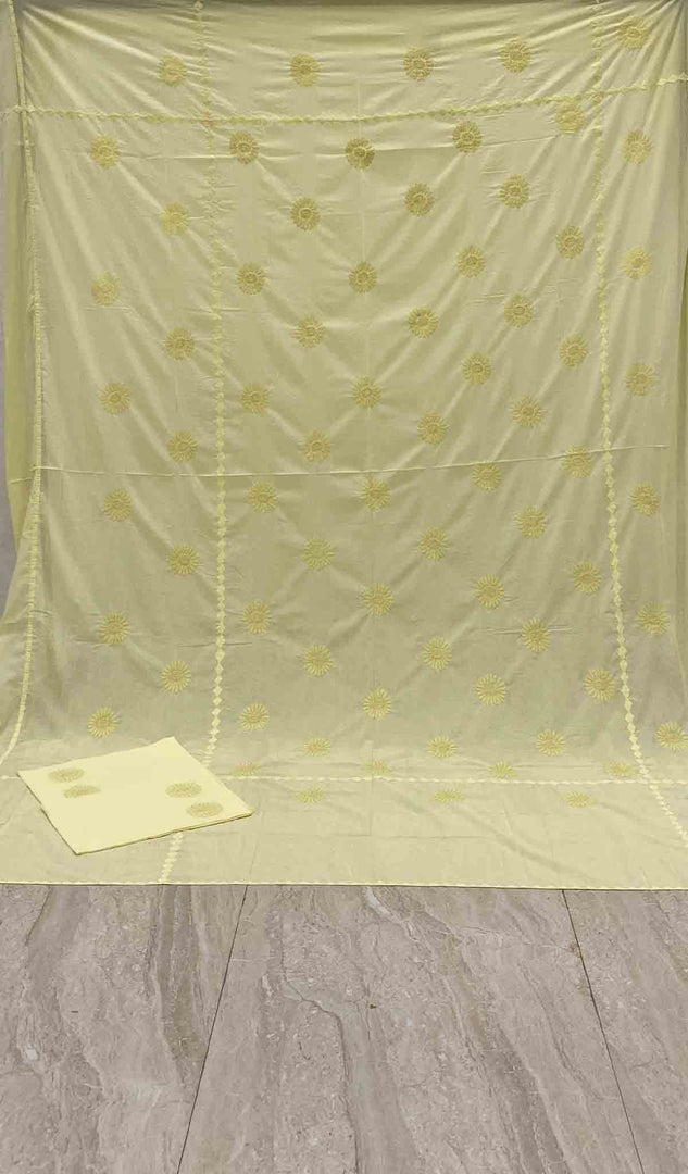 لکھنوی دستکاری کاٹن چکنکاری بیڈ شیٹ سیٹ - HONC043432