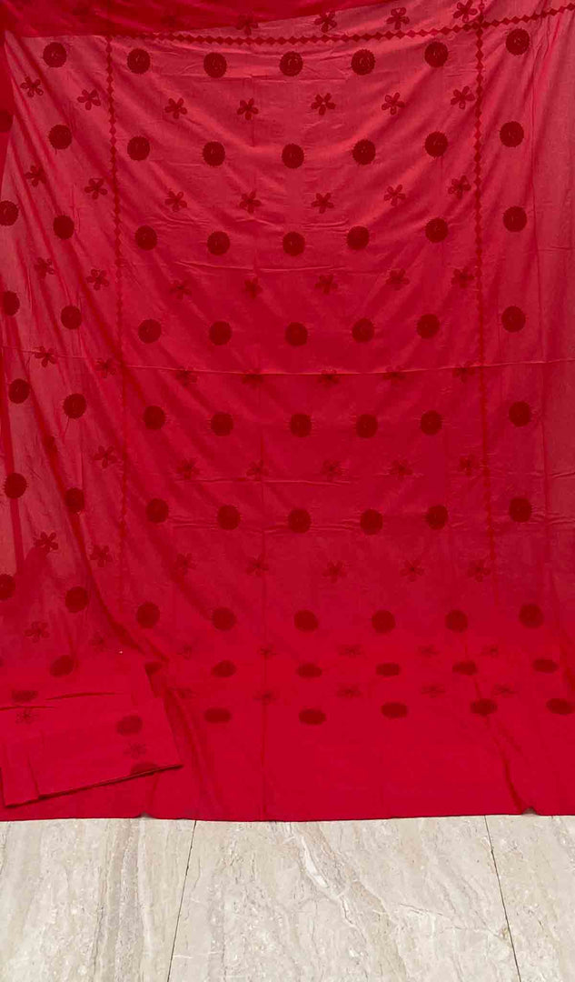 لکھنوی دستکاری کاٹن چکنکاری بیڈ شیٹ سیٹ - HONC043430